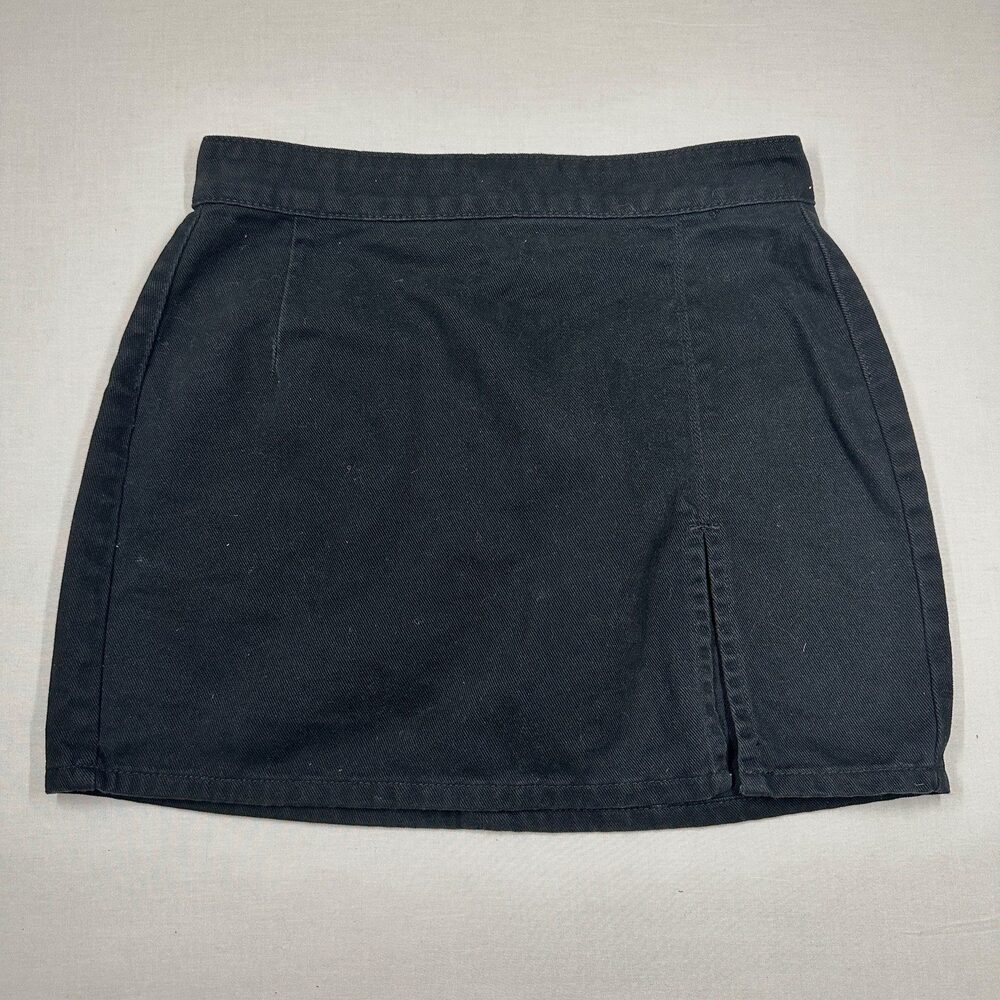 Office Siren Lioness Black Mini Skirt Front Zip Side Slit M